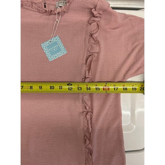 NWT Hayden Los Angeles BabyDoll Pink Ruffled Dolman Sleeve Keyhole Shirt Size M - Picture 8 of 8